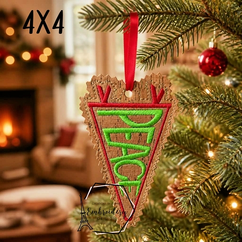 Peace Pennant Ornament Embroidery Design - 4x4